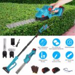 3 In 1 Multifunctional Mini Hedge Trimmer & Grass Shear Electric Cordless Handheld Hedge Trimmer with 90° Rotatable Head Telescopic Extension Pole Gloves Goggles 2Pcs 21V Batteries - Image 3