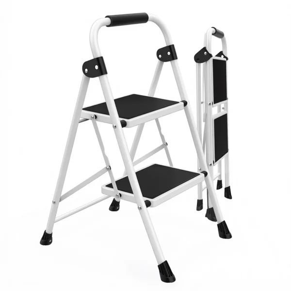 Step ladder, 2-Step Ladder Stool, 800lbs Capacity, Anti-Slip Treads & Handles, Foldable , Grey/Black (Shipment from Walmart)