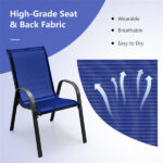 Navy 2 Pack Stackable Patio Dining Chairs, Ergonomic Steel Frame Breathable Fabric Outdoor Chairs 330 LBS Capacity - Image 6