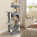 44" Multi-Level Cat Tree with Spacious Top Perch, 2-Door Condo & Hammock for Indoor Cats -Light Gray - Image 6