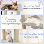 64" Light Gray Cat Tower with Plush Perches & 3 Dangling Balls, Jute Scratching Posts & Anti-Tipping Device for Multi-Cat Households - Image 6