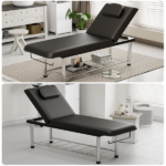 Professional Stationary Massage Table, 550lbs Heavy Duty Wide Exam Bed for Treatment, Backrest Adjustable, Removable Headrest, Bottom Shelf Storage and Towel Hook, Black - Image 8