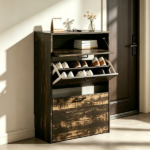 2-Door 1-Drawer MDF Shoe Cabinet 25*9.45*37in Black Oak - Image 9