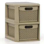 2-Drawer PP Storage Organizer Wicker Style Narrow Cabinet for Home Office - Image 6