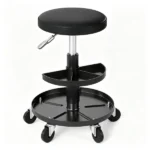 Black Adjustable Rolling Mechanic Stool with 2-Tier Tool Storage Trays, PU Leather Pneumatic Height Adjustable Workshop Seat with 5 Casters Holds 265LBS for Garage Repair - Image 3