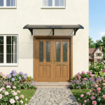 Awning for Door Entrance with Drainage Sink, 40x80 Inch Window Canopy Exterior, UV Rain Snow Protection for House Porch Patio Deck, Black Bracket & Brown Board - Image 18