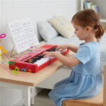 Red 37 Keys Kids Electronic Keyboard with Microphone, 8 Tones & 8 Rhythms Piano Toy for Ages 3+ - Image 7