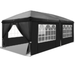 10'x20' Instant Pop Up Canopy Tent Black, 6 Panels 2 Doors 4 Mesh Windows, 28/22mm Powder Coated Steel Frame, 10x20mm Crossbar, 210D Oxford Folding Outdoor Tent with Carry Bag No Sandbags - Image 24