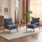 Cloud Shaped Indoor Leisure Chair with Solid Wood Armrest & Solid Wood Frame, Chenille Fabric Accent Chair with Lumbar Pillow, Single Sofa Chair Slate Blue - Image 22