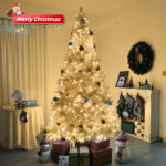 8 FT Pre-lit Artificial Christmas Tree, Hinged Xmas Pine Tree with 1350 Branch Tips, 500 Lights and Remote Control for Holiday Party Office Home, Silver - Image 9