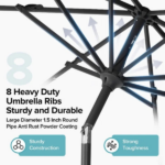 10 ft Patio Umbrella for Table, Outdoor Sun Umbrella with 32 LED Solar Lights, Lake Blue - Image 3