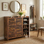Rattan-front shoe cabinet with 1 drawer and 2 flip-down compartments, particleboard, 54*24*110cm, white - Image 22