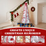 6 FT Fully Decorated Pre-lit Christmas Tree, Pop Up Artificial Xmas Tree with 100 Warm Lights and Red Ornaments for Home Office Store Holiday Deco, White - Image 12
