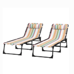 Striped 2 Folding Outdoor Lounge Chairs – for Beach Camping Use, Pillow, Mesh & Bungee Seat - Image 2