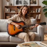 Sunset color 41-inch Dreadnought barrel-shaped cutaway acoustic guitar with pick, strings, capo, gig bag, tuner, wrench tool, and shoulder strap - Image 11