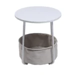 Round End Table with Storage Basket, Accent Table for Reading Nook, White (Shipment from Walmart) - Image 2