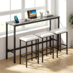 4 Piece Counter Height Bar Table Set with Charging Station & USB Ports, Gray Pub Table with 3 Stools - Image 7