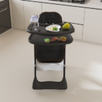 Adjustable Baby High Chair 0-6 Years – Portable Infant Feeding Seat with Safety Belt, Silent Lockable Wheels & Easy-Clean Design for Home, Dining, Living Room, Bedroom (Black) - Image 4