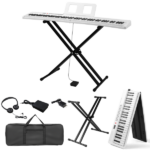 88 Key Folding Piano Semi-Weighted Standard Keyboards Digital Piano with Dual-tube X-Shape Stand MIDI Bluetooth, Handbag Headphone for Piano Lover White color
