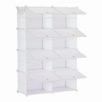 4-Tier Shoe Rack with Side Hooks, 32-Pair Capacity Sturdy Metal Frame Storage Organizer, White&Black Plastic Panel Shelf for Entryway, Bedroom&Dressing Room White(Shipment from Walmart)