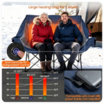 Navy Dual Person Heated Folding Camping Chair 4 Heating Zones 3 Temperature Levels, Heavy Duty 660 LBS Double Outdoor Loveseat with Cup Holders Storage Pockets & Carry Bag for Picnic Beach Sports - Image 9