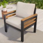 GO 4-Piece Outdoor Furniture Sofa Set for 5 People with Acacia Wood Armrests, Patio Conversation Set with Removable Cushion and Solid Wood Coffee Table for Garden,Beige - Image 10