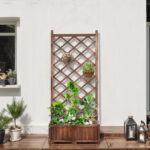 Wood Planter Raised Garden Bed with Trellis, 67 Inch Height Outdoor Garden Flower Standing Planter Box Lattice Panels with Planter for Patio Porch with Drainage Holes, Brown - Image 8