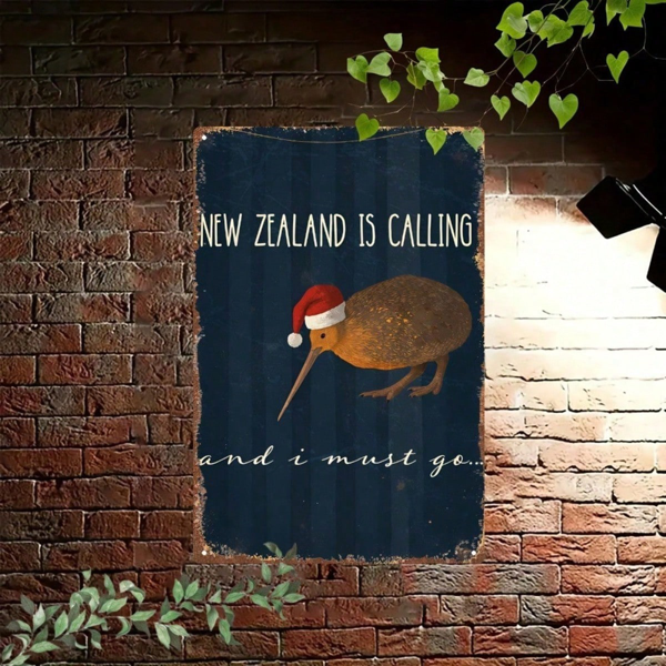 CIFbuy New Zealand Kiwi Metal Sign With Christmas Hat, Vintage 2D Flat Plaque Wall Art, Festive Holiday Decor Ornament For Living Room TikTok, TikTok, oom Self-pickup Logiopics