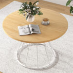 Natural 47" Round Dining Table , Family-Sized for 4-6 People, Hourglass Metal Base & Curved Tabletop - Image 3