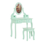 Kids Vanity Set with Mirror and Lights and Stool, 5 Storage Drawers, Pretend Play Princess Makeup Desk Dressing Table and Stool Set for Little Girls Age 3+, Macaroon Green - Image 7