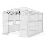 8*12ft Plastic Sprayed Iron Pipe PE Mesh Foldable Greenhouse Shed White