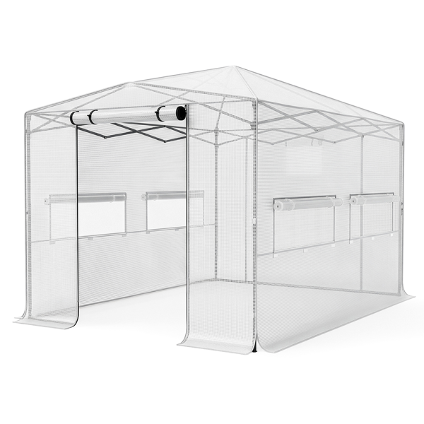 8*12ft Plastic Sprayed Iron Pipe PE Mesh Foldable Greenhouse Shed White