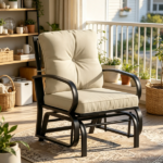Beige Outdoor Glider Chair with Cushions Steel Frame Patio Furniture Curved Armrests for Garden Yard - Image 6