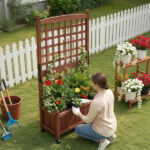 Wooden Planter with Trellis, 50" Tall Elevated Garden Bed Outdoor with Wheels, Freestanding Planter Box with Drainage Holes for Flower, Vegetable, Fruit, Herb in Garden, Patio, Balcony - Image 22