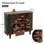 39" Fluted Liquor & Coffee Bar Cabinet with 6 Wine Racks and 3 Glass Holders, Mid-Century Modern Bar Cabinet with A Large Storage Drawer ,4 Hidden Storage Space on the Side , Black - Image 8