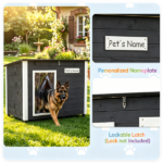 34" x 20" x 25" Outdoor Dog House with Sloped Asphalt Roof, Elevated Floor & Openable Roof Weatherproof Pet Kennel with PVC Door Curtain for Medium Large Dogs Gray - Image 4