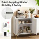 White 4-Door Buffet Storage Cabinet with Push-to-Open Soft Close Doors, Adjustable Metal Legs Anti-Tip Kits Engineered Wood Sideboard Coffee Bar Station for Kitchen Dining Living Room - Image 10