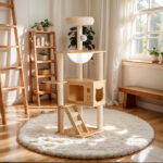 48.8" Modern Cat Tower, Wood Cat Tree Tower for Indoor Cats, Cat Treewith Sisal-Covered Scratching Posts and Top Perch, Cat Condo with Acrylic Hammock for Small Large Cats -Does not support self pick - Image 3