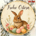 CIFbuy Vintage German Easter Bunny Metal Sign 8 Inch Round Aluminum Plaque, Fröhliche Ostern Spring Pastel Eggs Foliage Wall Decor For TikTok, TikTok, Self-pickup Logiopics - Image 5
