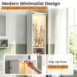 White Freestanding Bathroom Tall Storage Cabinet with Dimmable LED Light & Remote Control, Narrow 12x12 Inch Linen Tower Engineered Wood Organizer with Glass Door Adjustable Shelves Anti-Tip Design - Image 8