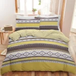 3 Pieces Geometric Printed Bedding Duvet Cover Set King for Adults Brown Yellow Bedroom Decor