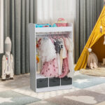 Kids Costume Organizer Costume Rack Kids Armoire Open Hanging Armoire Closet with Mirror-WHITE - Image 29