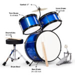 14"x10" 3-Pieces Junior Kids Drum Set Kit Pedal Drum Stick Wrench Drum Stool Dark blue - Image 8