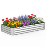 Galvanized Steel Raised Garden Bed 6×3×1 Ft Outdoor Planter Box for Vegetables Flowers Herbs