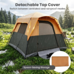 Orange Light-Blocking Outdoor Cabin Tent, Large 9x9ft Interior Windproof Rainfly Tent with Carry Bag Ground Stakes Ropes for Family Group Camping - Image 6