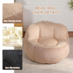 Oversized Bean Bag Chairs,Multicolor Faux Fur Couch Filled with Shredded Sponge,Large Lounger Sofa For Living Room,No Assembly Required ,Brown+Camel - Image 6