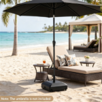 Black Fillable Umbrella Base with Wheels & Brakes, Heavy‑Duty Water/Sand Filled Patio Umbrella Stand with 3 Adapters for 1.3‑1.9" Poles - Image 2