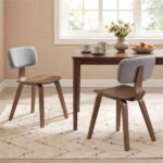Set of 2 Dining Chair Set (Grey&Walnut), Teddy Velvet Upholstery & Plush Padded Design - Image 2