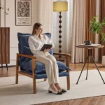 Cloud Shaped Indoor Leisure Chair with Solid Wood Armrest & Solid Wood Frame, Chenille Fabric Accent Chair with Lumbar Pillow, Single Sofa Chair Slate Blue - Image 18