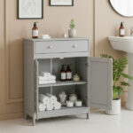 Gray particleboard with melamine veneer, 60*30*80cm, double doors, single drawer, bathroom vanity - Image 8